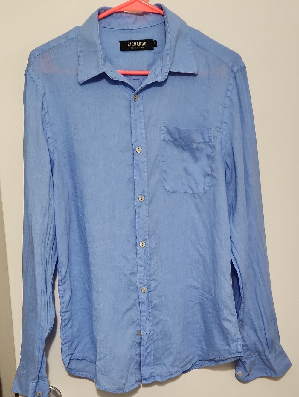 Richard's  Light Blue Button-Up Shirt Sz 2 100% Linen